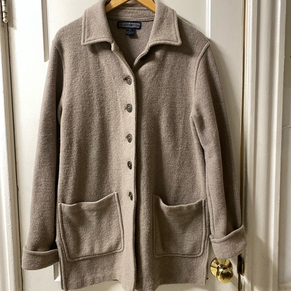 Vintage Herman Geist Tan 100% Wool Button-up Sweater Size Small - Picture 1 of 10